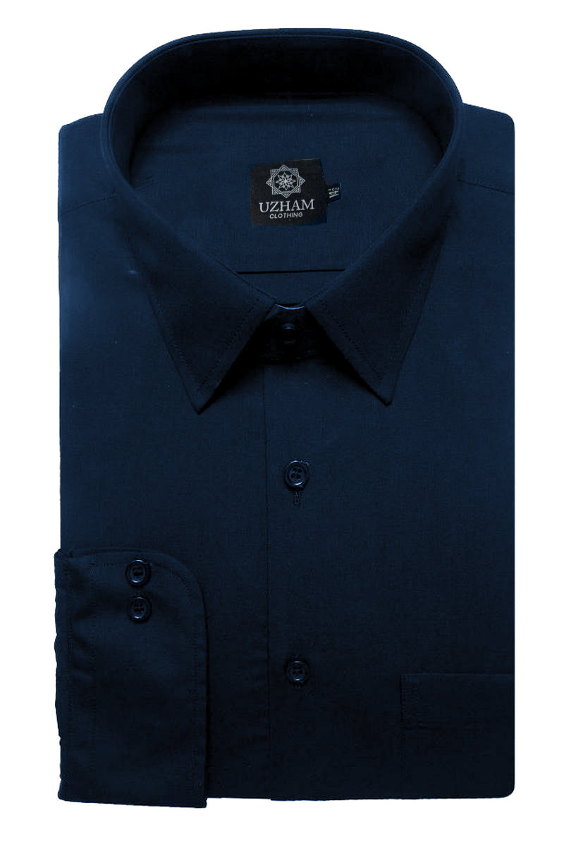 navy blue dress shirts Plain Navy Blue Formal Shirt – UZHAM