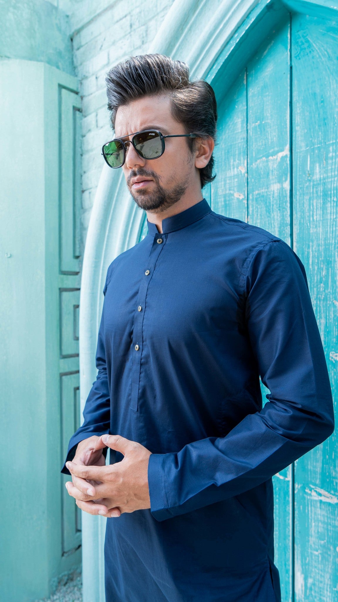 Navy blue Cotton Kurta Pajama UZHAM