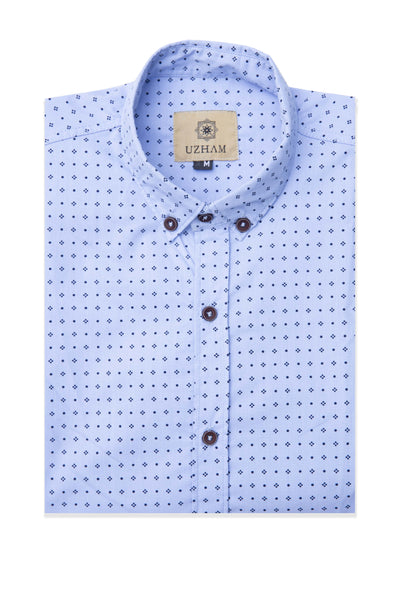 Sky Blue Geometric Dot Printed Casual Shirt